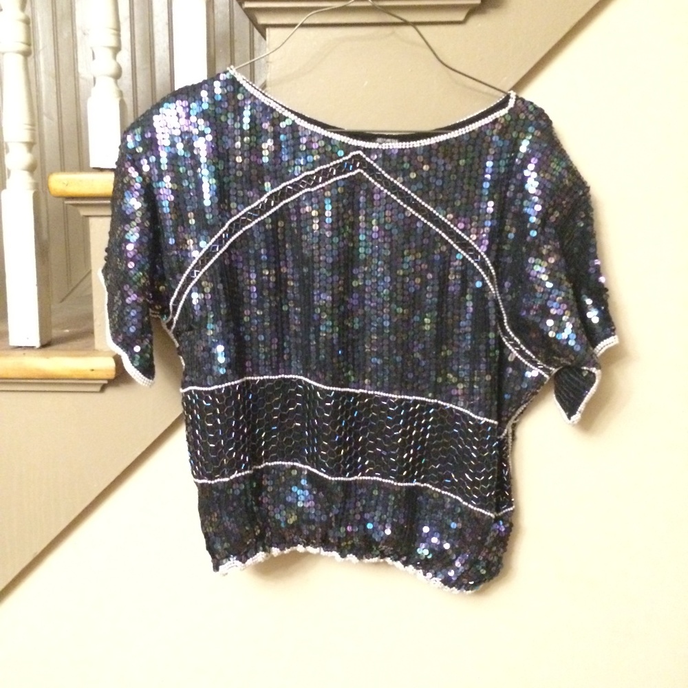 Vintage 100% Silk Beaded Sequins Shirt
